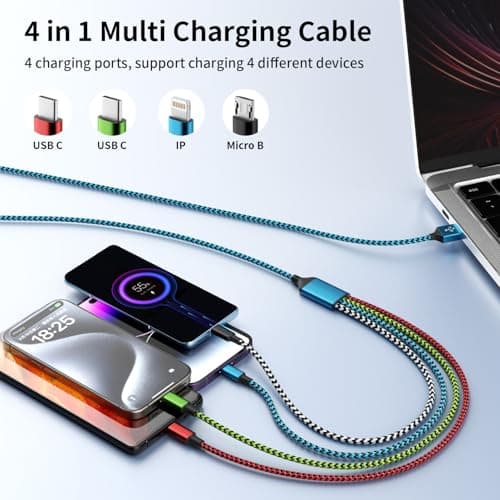 Jogrytece Travel Cruise Essentials 2026, Dual Type-C 4 in 1 Charging Cable, Multi Charging Cables for All Devices,2 USB C Ports Car Charger Cable for for iPhone 17-8/ Android/iPad and More — view 2