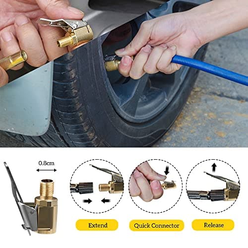 URAQT Car Valve Lever Plug Air Chuck, 2Pcs Brass Tyre Valve Air Pump Clip, Car Pump Accessories Thread Nozzle Adapter, Tire Air Chucks Open End Inflator Valve Connector for Car Truck (8mm) — view 2