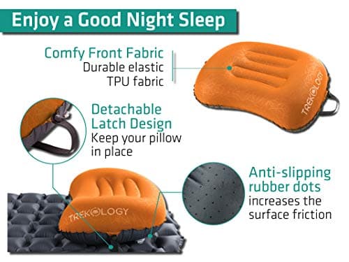 TREKOLOGY Ultralight Inflatable Camping & Travel Pillow – Compact, Ergonomic Neck & Lumbar Support Cushion for Adults & Kids – Ideal for Camping, Backpacking, and Beach Trips — view 3