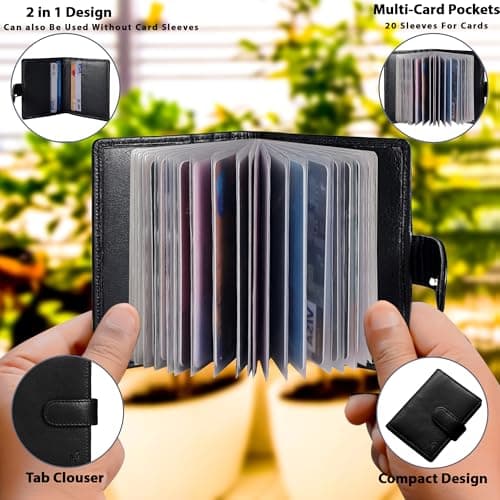 STARHIDE Minimalist Slim Cardholder for Men Women, Small RFID Blocking Credit Card Holder, 24 Card Slots Wallet, Removable Plastic Case, Double Button Closure (Black) — view 5
