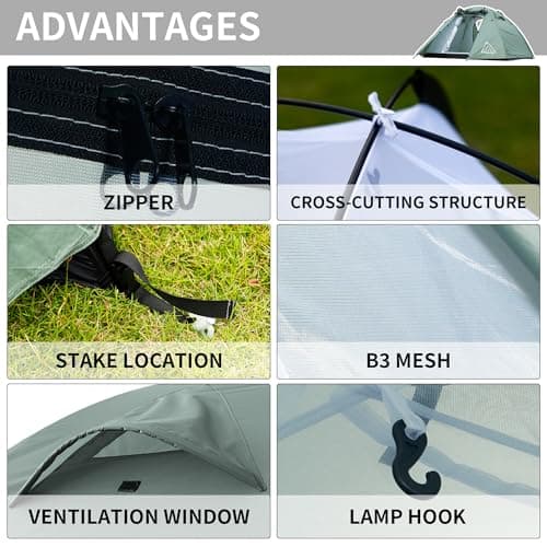 TENPLAY 2 Person Camping Tent Lightweight, PU3000mm Waterproof Backpacking Tent with Flysheet, 3-Season Double Layer Dome Tent with Aluminium Poles, 2 Doors for Hiking Outdoor Mountaineering（Grey） — view 4