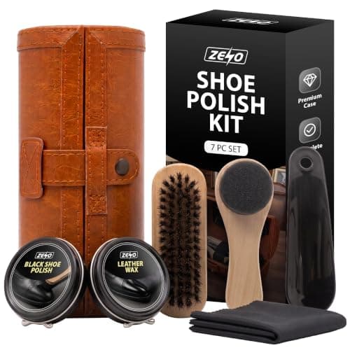 ZENO Shoe Polish Kit 7PC | Leather Shoe Care Set with Black Polish, Wax, Horsehair Brush, Dauber, Cloth, Shoe Horn & Premium Storage Case | For Leather Shoes, Boots, Bags, Belts, Wallets & Travel