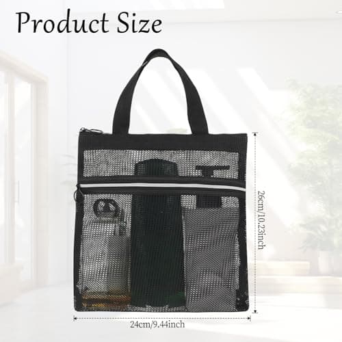 Giantree Mesh Shower Caddy, Portable Small Hanging Toiletry Tote With Zipper, Quick Dry for Gym, Travel, Camp, Beach, Sunscreen, Dorm & College Essentials (Black) — view 2