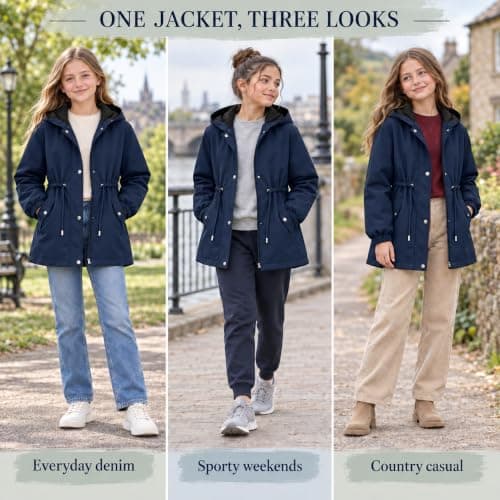 Navy Girls Waterproof Jacket Windproof Hooded Raincoat Outdoor 13 Years — view 6