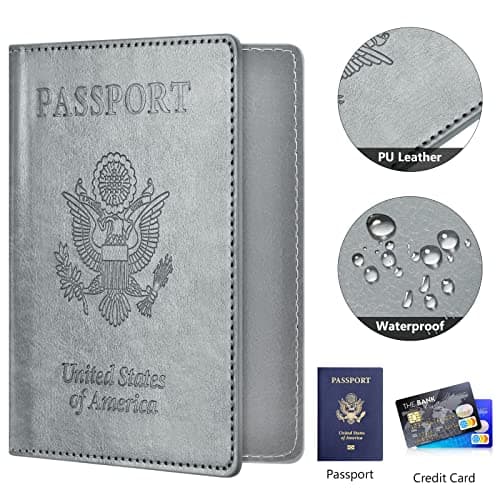 Eoehro Passport Holder for Travel Essentials-2Pack, Passport Wallet Cover Case for Travel Must Haves Accessories,Passport Book Holders for Women and Men, CH-turquoise+grey, Minimalist — view 5