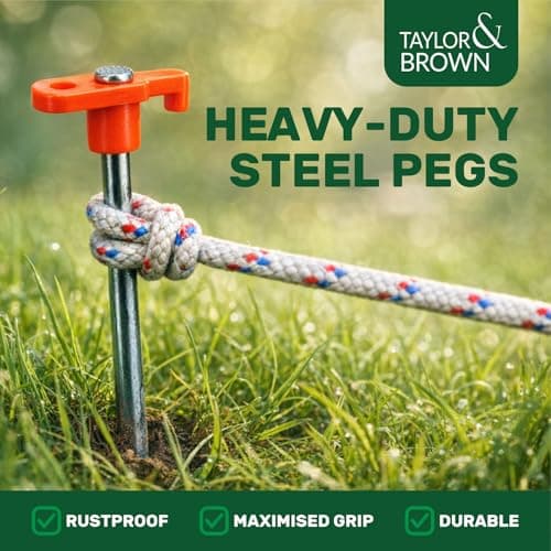 Taylor & Brown 20 Pack Heavy Duty Metal Tent Pegs Ground Pegs - Hard Ground Camping Pegs For Tent, Awning & Tarpaulin, Long Steel Rock Ground Stakes With Plastic Storage Case — view 2