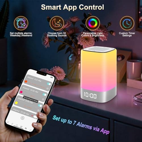 Alarm Clocks Bedside, White Noise Machine, Night Light & Bluetooth Speaker — view 4