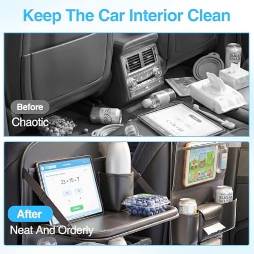 Tasofac 2 Pack Leather Car Backseat Organizer with Foldable Table Tray — view 5