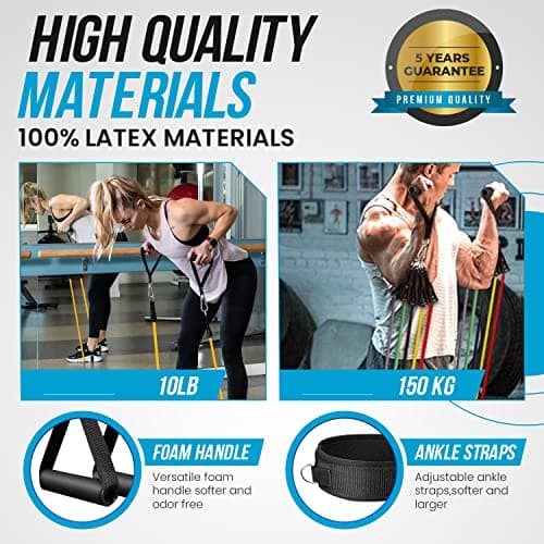 Resistance Bands Weight Building Kit 150 lbs 12 Elastic Bands for Yoga Calisthenics Gym Crossfit TRX Pilates Home Gym – Elastic Muscle Bands with Anklets and Door Grip — view 4