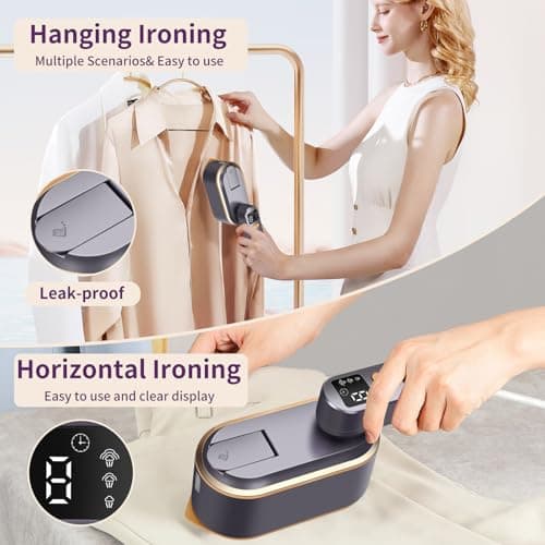 Travel Steamer for Clothes with LED Screen 2 in 1 Portable Iron, 3 Steam Levels & 150ML Water Tank, 10S Fast Heat-up, 1200W Powerful 180°Foldable Wrinkles Remover Steamer for Travel, Home (Purple) — view 5