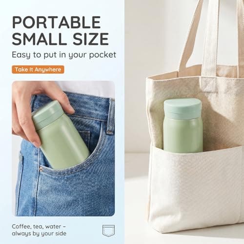 200ml Small Water Bottle, Stainless Steel Small Flask for Hot & Cold Drinks, Vacuum Insulated Portable Travel Coffee Cup Mini Pocket Flask for Home, Office, Gym, Travel, Adult and Kid(Light Green) — view 3