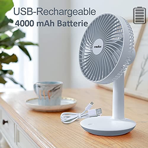 6-Inch Rechargeable Small Desk Fan, Portable Battery-Operated USB Table Electric Fan with 4 Speed Levels, Personal Mini Ventilator for Home Bed Study Room Bedroom Office Camping Cooling-Quite & Silent — view 2