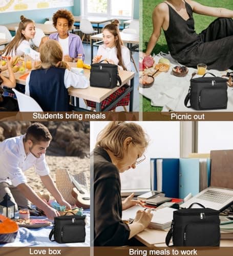 TIECHI 10L Insulated Lunch Bag, Large Leakproof Thermal Lunch Box Bag for Men/Women/Adults Cool Bag with Adjustable Shoulder for Work Beach Picnic Camping (Black) — view 6