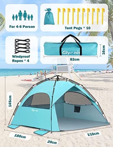 Glymnis Pop Up Beach Tent 4-6 Person, UV Protection Beach Sun Shelter Tent — view 3