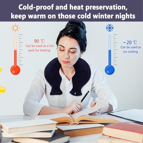 PAMINGONO U Shape Neck Hot Water Bottle with Plush Cover and Silicone Material, Washable Travel Neck Warmer for Office Use, Relax Pressure on Head and Cervical Vertebra, Blue Winter Hot — view 5