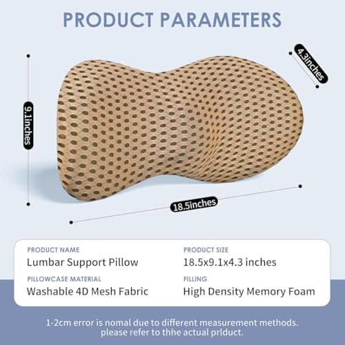 YUGEVRA Lumbar Support Pillow for Lower Back Pain Relief – Ergonomic Streamline Memory Foam Cushion for Office Chair, Car Seat, Gaming, Recliner and Sleeping (Brown) — view 2