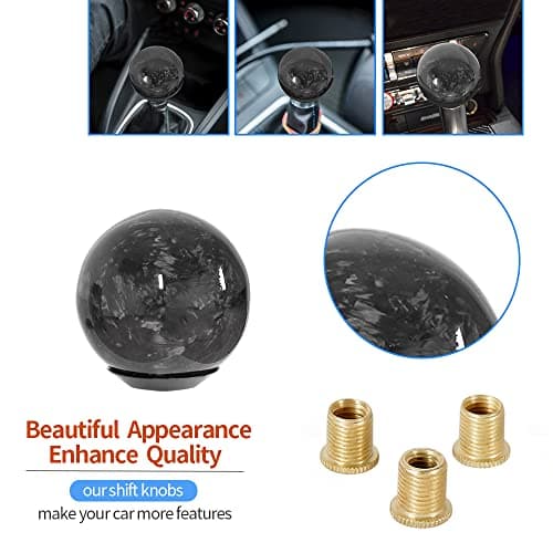muge racing Universal Gear Shift Knob, Forged Carbon Fiber Ball Type Stick Shifter with 3 Adapters,Black — view 4