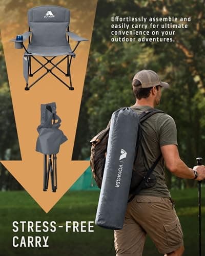 Voyager Folding Camping Chair 2-Pack, Lightweight with Pocket and Drinks Holder, Holds up to 120kg Each, Easy to Transport, Foldable Outdoor Chair Set - Dark Grey — view 4