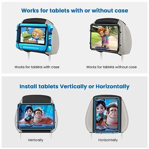 WONNIE Upgraded Car Headrest Mount Holder, Tablet Holder for Kids in Back Seats, Anti-Slip Strap and Holding Net,Angle-Adjustable/Fits All 7 Inch to 12.9 Inch Tablets — view 4