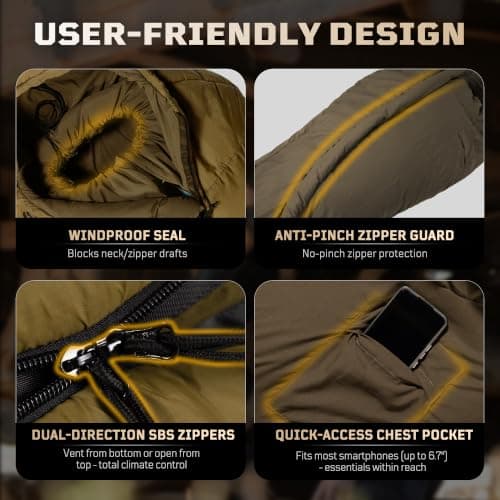 3–4 Season Sleeping Bag for Adults (Comfort 0°C-5°C) – Fits up to 185cm (6'1") Lightweight, Water-Resistant Mummy Sleeping Bag with Hood, Compact Compression Sack for Camping & Hiking — view 4