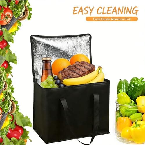 2 Pack Insulated Cooler Bags, Medium Thermal Lunch Bag for Hot Food Delivery with Dual Zippers, Reusable Foldable Picnic Tote for Camping BBQ Beach Grocery Shopping (30x25x25cm Black) — view 5