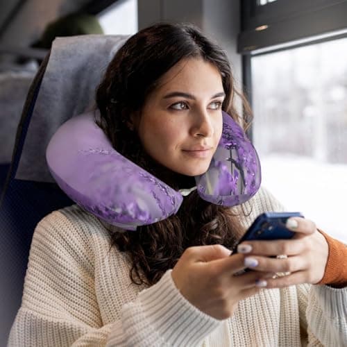 JaoXer Romantic Purple Lavender Memory Foam Travel Pillow â€“ Neck Support for Airplane, Car, Home Office, See Movies, Work, Drive, Leisure — view 6