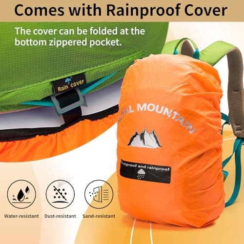 POWER KING Lightweight Hiking Backpack with Rainproof Cover 20L Foldable Travel Rucksack Bag for Women Men Outdoor Casual Daypack for Student, Fit for 14 inch Laptop (Grass Green, 20L) — view 6
