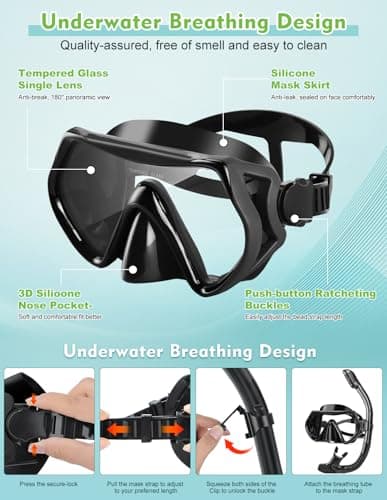 Hydomi Snorkel Set for Adults – Comfortable Leak-Proof Mask with Anti-Fog Tempered Glass, 180° Panoramic View & Dry Top Snorkel, Adjustable Diving Set for Holiday & Beach — view 5