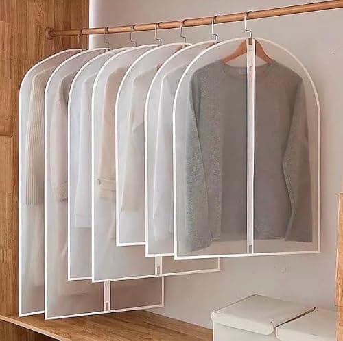 Clear Garment Dress Bags with Zip | Moth-Proof Hanging Suit Covers | Waterproof Dustproof Storage Bags for Wardrobe & Travel (1, (100 x 60) cm or (24 x 40) inch)