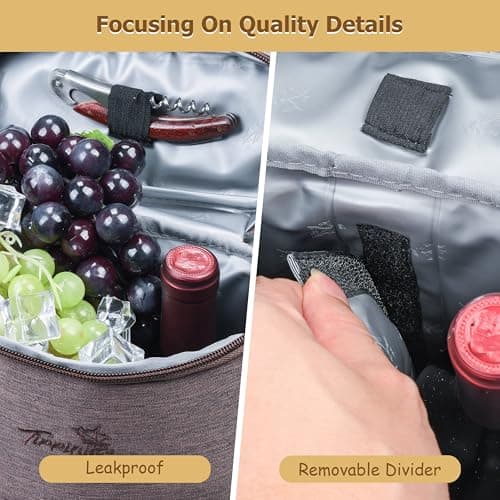 Kato Tirrinia Insulated Wine Cooler Bag Leakproof Padded Portable Wine Carrier with Shoulder Strap 2 Bottle Wine Bag for Camping Travel Beach Picnic Wine Lovers Gift Brown — view 2
