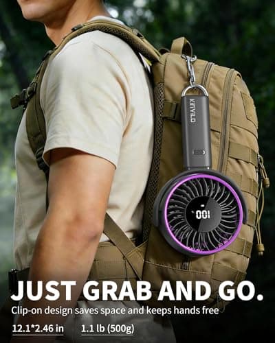 KinYiLO 6.5-Inch Ultra- Large Handheld Fan (30.8 cm Height, 16 cm Fan Blade, 500g / 1.1 lb), Larger Than Regular Hand Fan, Strong Airflow, 6000mAh Battery, 100 Speed Levels,– Travel, Outdoor, Grey — view 5