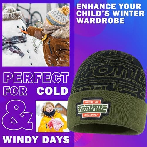 Fortnite Beanie Hat for Boys & Teens, Warm Knitted Winter Hat, Winter Accessories for School Travel Days Out, Gifts for Gamers (6-14 Years, Khaki) — view 3