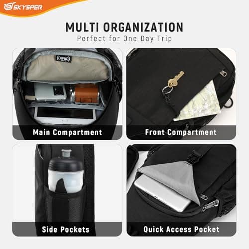 SKYSPER Sling Bag RFID Cross Body Bag Recycled Crossbody Backpack Travel Daypack(Black) — view 5