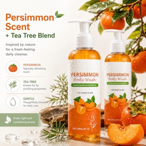 Persimmon Body Wash, Persimmon Shower Gel, Gentle Shower Gel, 2 Pack Body Wash - 120ml Compact Pump Bottles, Fresh Fruity Cleanser for Women, Men & Seniors — view 2
