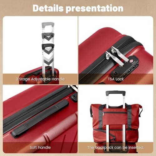Voytra ABS Hardshell Suitcase Eco Friendly Travel Gear with Silent Dual Wheels, TSA Lock & YKK Zipper | Perfect for Nature Lovers & Sustainable Tourism, Red, (20/DB/TB)-Expandable — view 4