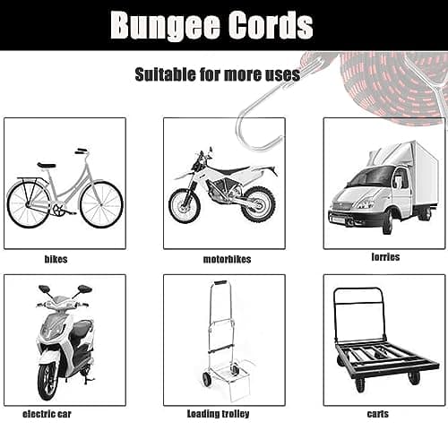 Bungee Cords with Hooks Adjustable - Elastic Heavy Duty Straps Rope Flat Bungee Straps for Bike Luggage Rack Camping Tent Car Roof Rack Fixings 4 Pack — view 6