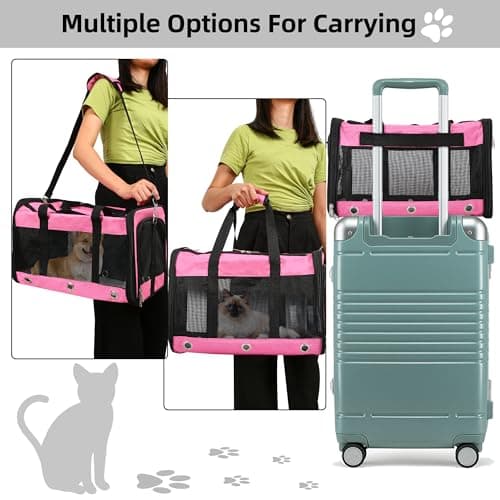 Soft Sided Foldable Cat/Dog/Pet Carrier Bag, Portable Puppy/Pets Travel Carriers For Cats/Dogs With Shoulder Strap & Removable Mat, Durable Cat Basket of 17 lbs Airline Approved - Pink, M — view 3