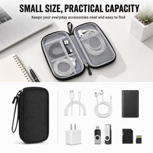 Travel Cable Organiser Bag, Portable Tech Pouch (Single-Layer Black) — view 4