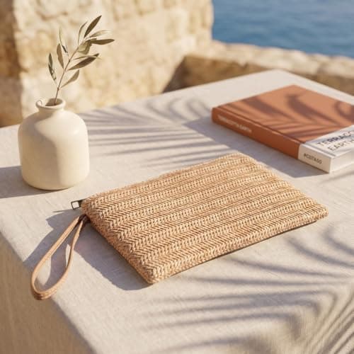 Elovara Womens Straw Clutch Bag, Woven Bohemian Summer Beach Envelope Purse — view 5