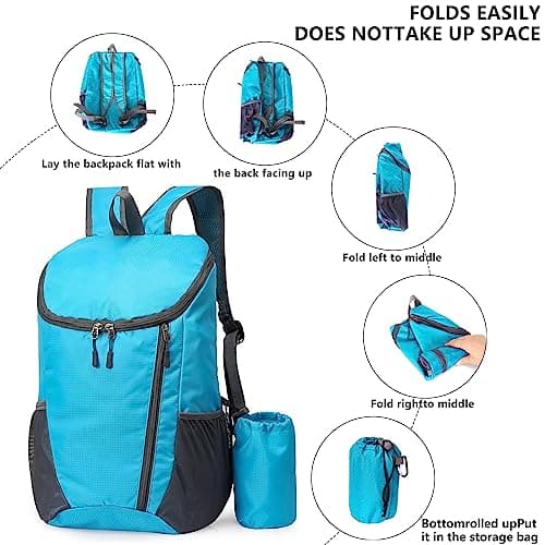 Yoolly Lightweight Foldable Backpack, Small Hiking Rucksack, Waterproof Packable Backpack for Men Women Kids, Durable Rucksack for Outdoor Sport Travelling Hiking Camping Biking Walking (Blue) — view 5