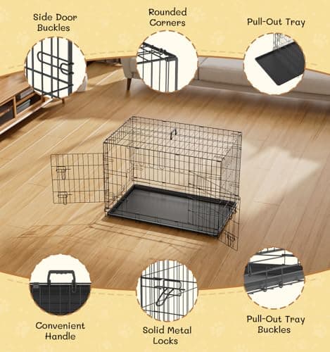 The Fellie Medium Dog Crate, Dog Cages Medium Size with Removal Base Tray, Collapsible Thickened Cat Iron Crate,35-Inch Training Cage Animal Carrier, Portable Metal Dog Travel Crate — view 6