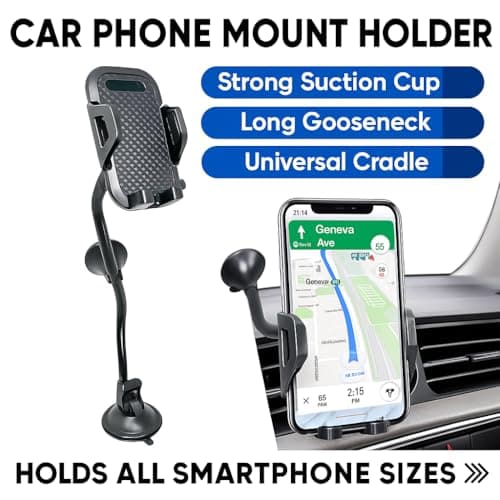 plastific Universal Car Phone Mount Holder for 3" 7" Cell Phones | Flexible Arm with Strong Suction Cup | Dashboard & Windshield Stand | PVC Material | 360 Rotation, Secure Grip — view 5