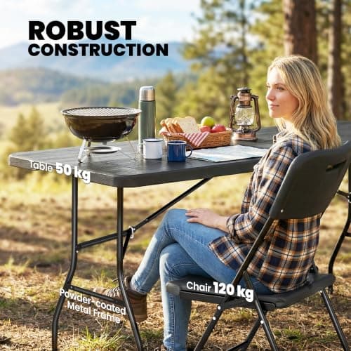 Outsunny Folding Camping Table and Chairs 5 PCs 6ft Picnic Table Set Black — view 6