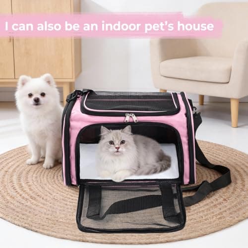 Pomodee Soft Sided Cat/Pet/Puppy/Dog Carrier Bag,Portable Airline Approved Pet Carrier Bag Pink for Cats/Dogs,Cat Travel Bag with Shoulder Strap&Removable Mat up to 6KG — view 3