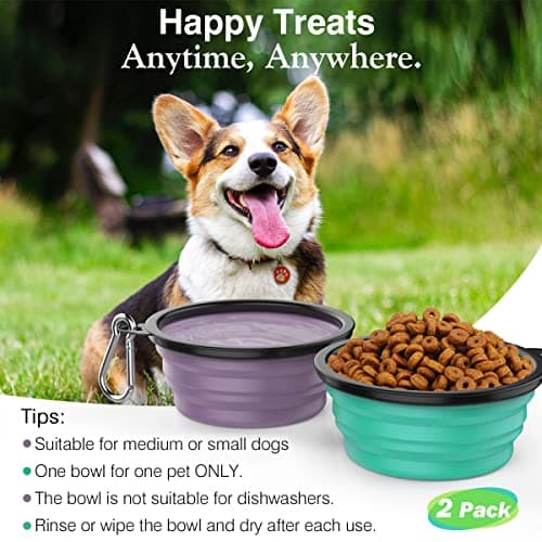 Pawaboo Collapsible Travel Dog Bowls 2 Pack with Lids & Carabiners Silicone — view 5