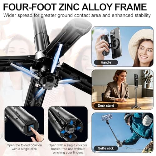 OneNine Magnetic Selfie Stick Tripod for Smartphone with Remote Control, Extendable Rotatable, Cold Shoe, Compact Travel Tripod for iPhone/Android — view 3