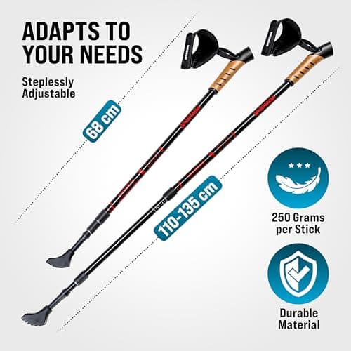 SPORTANA® Telescopic Walking Pole, Trekking Pole & Hiking Stick, Red — view 5