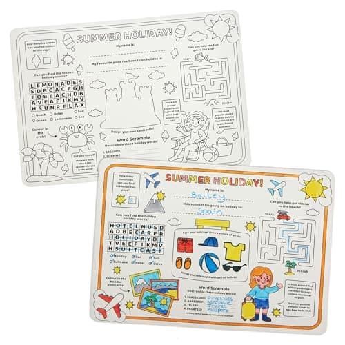 Baker Ross FN425 Summer Holiday Activity Sheets - Pack of 8, Travel Activities for Kids, Plane Entertainment for Children