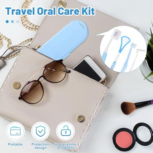 7-in-1 Travel Oral Care Kit with Case – Toothbrush, Tongue Scraper, Wisdom Toothbrush, Dental Floss, Floss Threaders, Interdental Brush, Dental Wax, Portable Hygiene Set for Daily Use Travel (Blue) — view 5