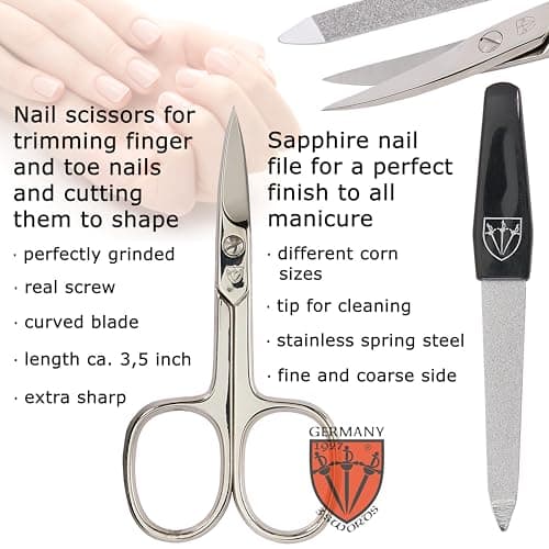 3 Swords Germany - brand quality 3 piece manicure pedicure grooming kit set for professional finger & toe nail care scissors file genuine leather case in gift box, Made by 3 Swords (000378) — view 2